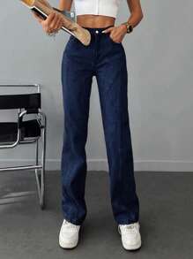 EURMUSE Straight Leg Jeans - Blue - View 4