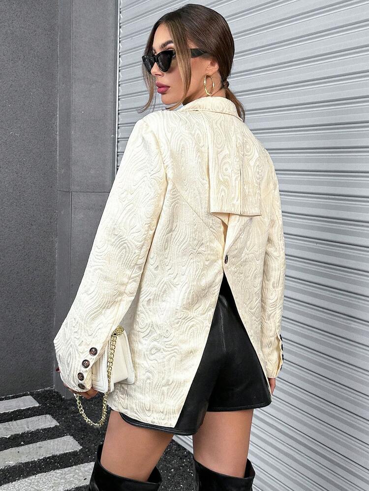 Jacquard Double Breasted Lapel Neck Blazer