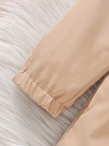 SHEIN 女小童1入組拉鏈開襟連帽加絨內裏外套 - 卡其色 - 查看 4