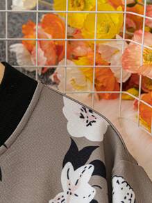 SHEIN LUNE 加花卉印花拉鍊飛行員夾克 - 彩色 - 查看 4