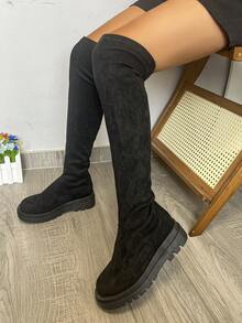 Women's Over The Knee Fashion Boots With Elastic Tight Leg Cuffs, Sexy Stage Performance Boots For Plus Size Women - Black - View 4