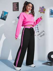 SHEIN EZwear 拼接側邊接縫腰部抽繩長褲 - 彩色 - 查看 5