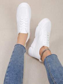 全新女用低筒休閒運動鞋,輕盈、舒適、透氣、百搭。學生戶外活動的理想選擇 - 白色 - 查看 1