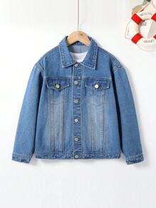 Tween Boy Bleach Wash Denim Jacket Without Tee - Medium Wash - View 1