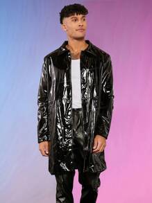 FeverCity Nam Chất rắn Nút phía trước áo - màu đen - Xem 5