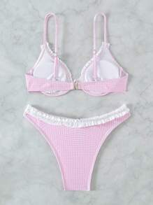 Swim Mod Summer Beach Gingham Frill Trim Underwire Bikini Set - Pink - View 5