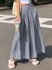 DAZY Solid Wide Leg Trousers - Blue - View 1