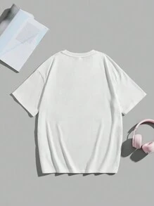 SHEIN Thiếu niên cô gái Đồ họa ô tô và chữ cái Áo thun - trắng - Xem 5