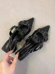 Women's Retro Pointed Toe Mary Jane Patent Leather Loafers, Vintage British Style, French Fashion Thick Heel Pumps, Spring & Autumn 2024,Elegant,Party - Black - View 2