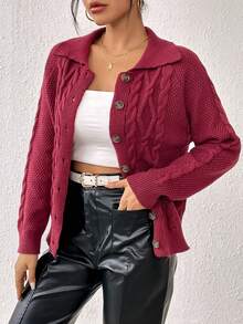 SHEIN Essnce Cárdigan tejido de cable de manga raglán