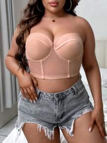 Plus Size Strapless Push Up Bra Backless Casual Coral Pink Medium Stretch - Coral Pink - View 7