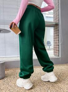 SHEIN Unity 純色鬆緊腰斜袋運動褲 - 墨綠色 - 查看 2