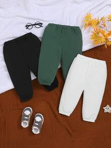 SHEIN 男嬰 3 入組字母圖案保暖運動褲 - 黑與白 - 查看 2