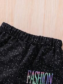 SHEIN Young Girl Marble and Galaxy Print Pullover & Sweatpants - Black - View 6