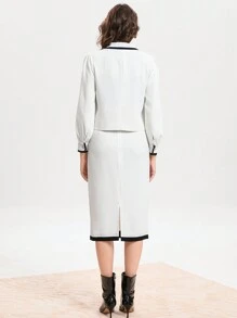 Aveloria Contrast Binding Blazer & Skirt Set - Black and White - View 2