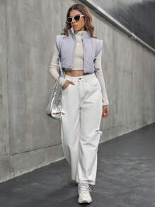 SHEIN Unity Knot Side Zipper Vest Padded Padded Coat Clothes Winter - Grey - View 4