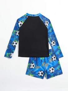 Young Boy Football Print Beach Swimsuit Kids Swimming ,Kids Beachwear - Multicolor - View 2