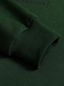 男士字母圖案插肩袖抽繩連帽衫 - 墨綠色 - 查看 3