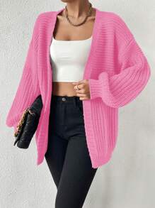 Chiquease Open Front Drop Shoulder Cardigan - Pink - View 5