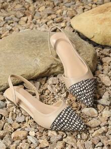 Women's Flat Back Straps Flats, Fashionable And Comfortable Goddess Pointed Toe Shoes For All Seasons - Apricot - View 4