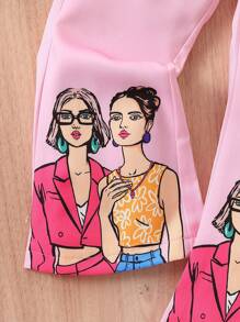 SHEIN Young Girl Figure Graphic Shirt & Flare Leg Pants