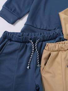 SHEIN Leap Crew Young Boy 2sets Letter Graphic Hoodie & Drawstring Waist Sweatpants - Multicolor - View 3