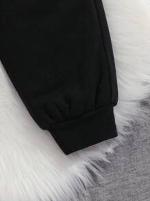 SHEIN 女大童字母貼布加絨內裏衛褲 - 黑色 - 查看 5