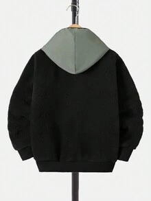 RueChic Tween Boy Letter Embroidery Contrast Hooded Jacket Without Tee - Black - View 2