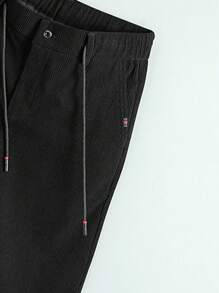 Men Drawstring Waist Straight Leg Pants - Black - View 3