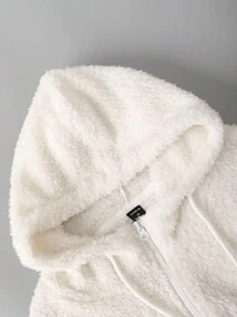 Aesthetic Post--Loose Fit Men's Letter Embroidery Kangaroo Pocket Drawstring Hooded Teddy Jacket (Without T-Shirt) - White - View 3