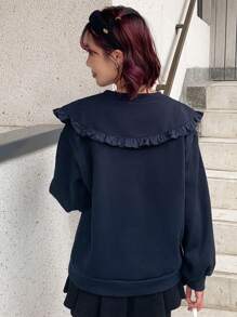 FRIFUL Frill Trim Statement Collar Sweatshirt - Navy Blue - View 3