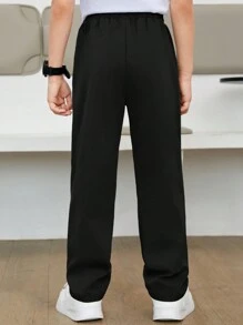 SHEIN Tween Boy Drawstring Waist Straight Leg Pants - Black - View 2