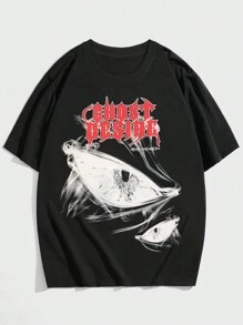 ROMWE MEN Goth Camiseta De Hombre Con Letras Y Gráficos Impresos - Negro - Ver 1