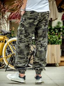 Manfinity EMRG Jeans Cargo Da Uomo Con Stampa Mimetica, Vestibilità Ampia, Con Tasche Con Patta