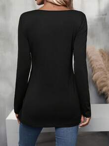 SHEIN LUNE 拼色纽扣细节 T 恤 图案 T 恤 女士上衣 - 彩色 - 查看 2