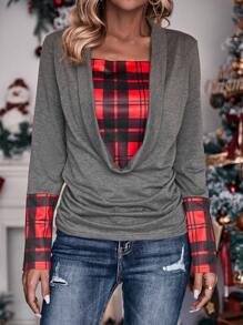 EMERY ROSE 格紋印花垂領T恤 - 彩色 - 查看 5