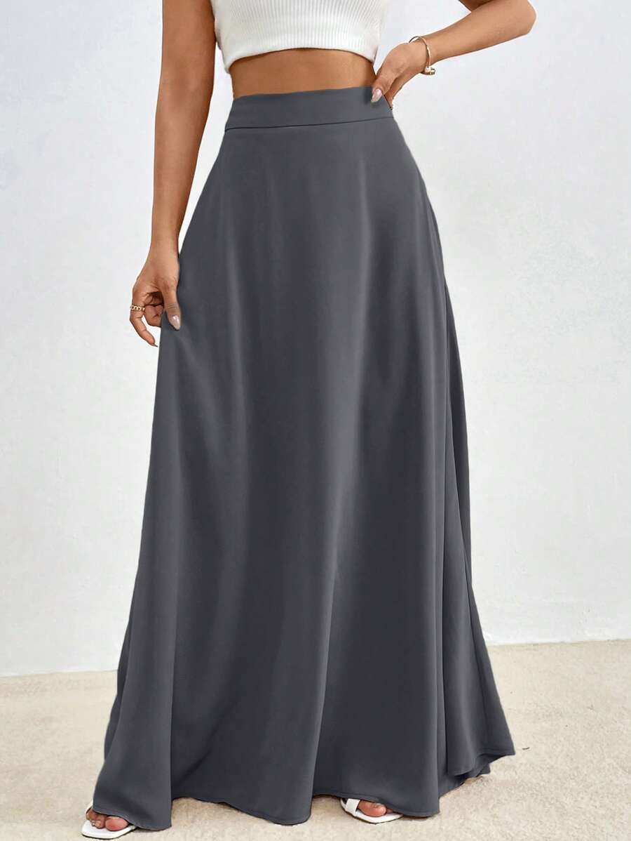 Firerie Solid High Waist Maxi Skirt - Grey - View 1