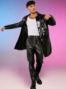 FeverCity Nam Chất rắn Nút phía trước áo - màu đen - Xem 4