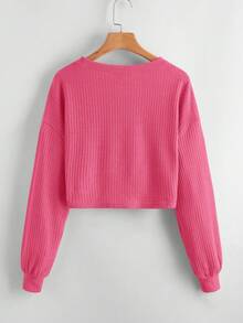 SHEIN EZwear Hơn Thả vai Nút viền Áo thun - Màu Hồng Tươi - Xem 2