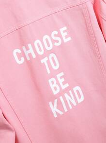 Manfinity Homme Men Long Sleeve Slogan Graphic Flap Pocket Denim Jacket Without Tee , Pink , For Fall - Pink - View 5