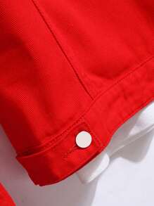 Manfinity Homme 男士长袖棉质标语印花翻盖口袋牛仔夹克（不含T恤），秋季款 - 紅色 - 查看 6