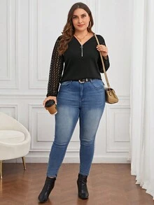 SHEIN LUNE Talla grande Top con encaje en contraste con cremallera media