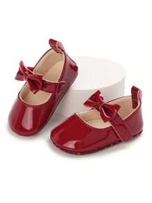 Spring And Autumn Red Soft Bottom Toddler Princess Shoes For Baby Girls 0-1 Year Old