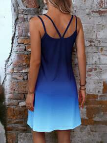 SHEIN LUNE Vestido de tirantes de ombré con tira doble - Azul Marino - Ver 2