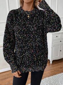 SHEIN LUNE 太空染色落肩针织套头衫秋冬毛衣 - 黑色 - 查看 4