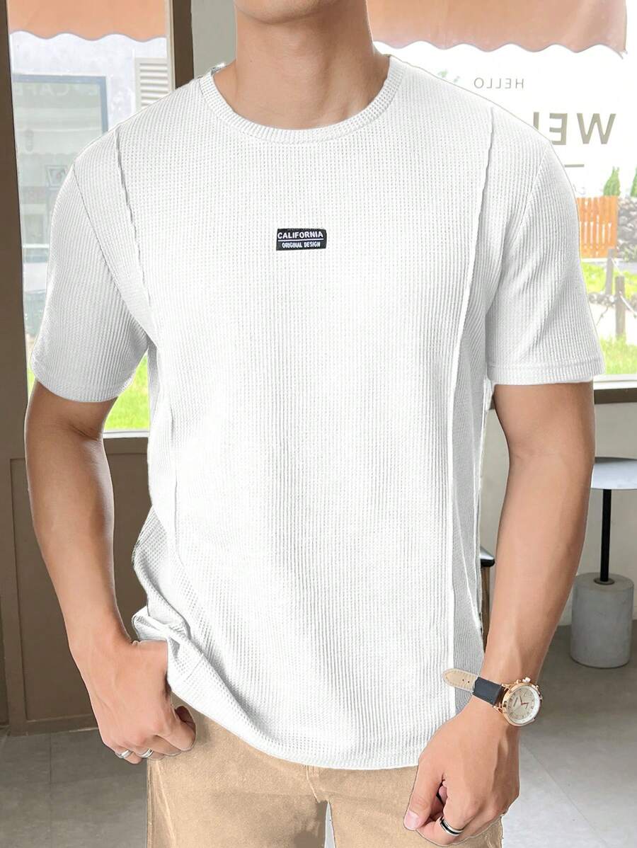 GENTILAND Men Letter Patched Detail Tee