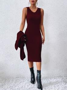 Chiquease Turtleneck Drop Shoulder Sweater & Knit Dress Fall Winter Cloth For Women - Burgundy - View 7