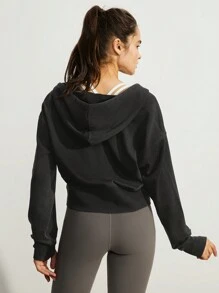 GLOWMODE Washed French Terry Retro Kangaroo Pocket Hoodie With Thumbhole - Dark Grey - View 2