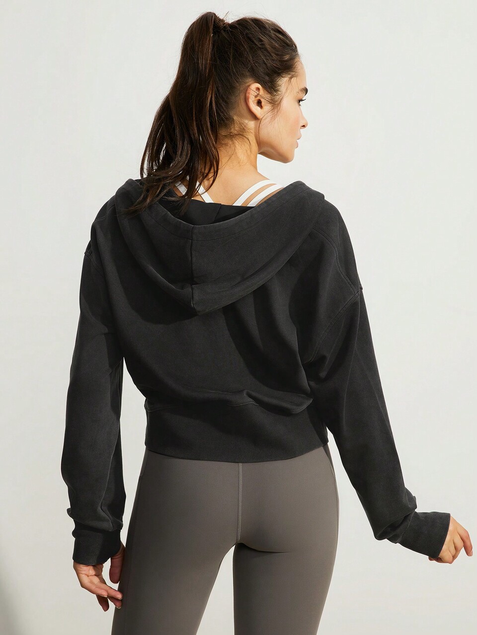 Washed French Terry Retro Kangaroo Pocket Sweatshirt With Thumbhole