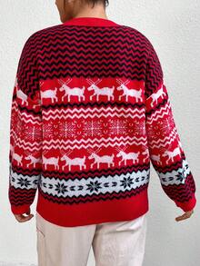 Flirla 圣诞图案落肩针织套头衫秋冬毛衣 - 彩色 - 查看 2